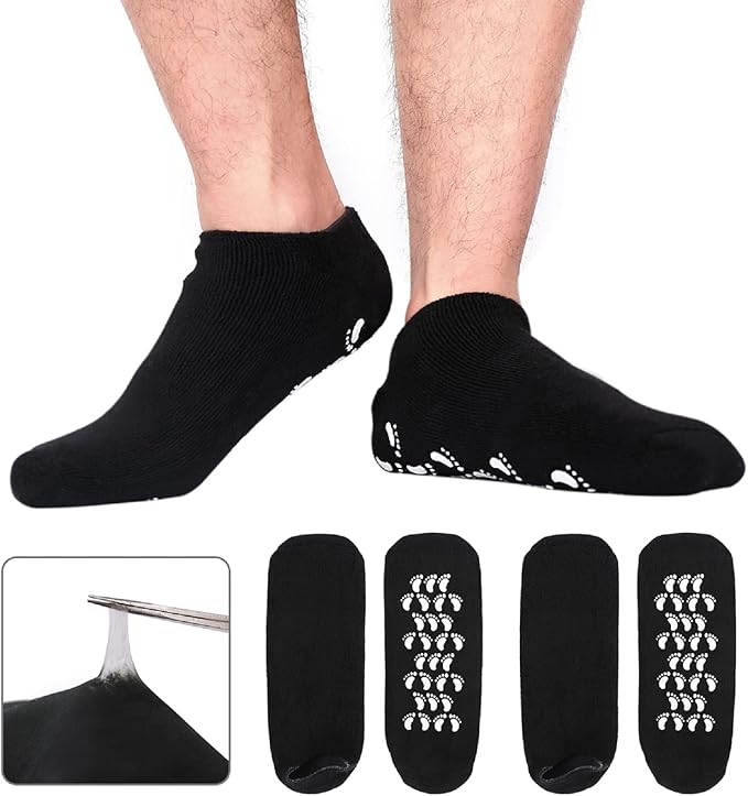 Codream Large Men's Moisturizing Gel Socks Men's Feet Care Ultimate Treatment for Dry Cracked Rough Skin on Feet Pack of 2 Pairs Black US Men 10-15