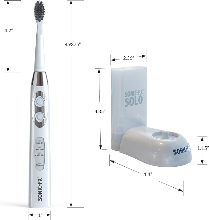 Solo Sonic 3 Brushing Modes Toothbrush with Smart Timer, Rechargeable Charging Dock | Electric 1 Interdental and 2 Tooth Brush Heads Toothbrush Includes Replacement of Heads, White