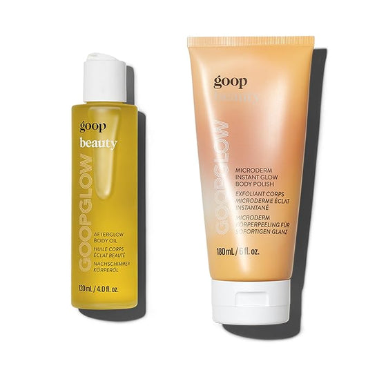 goop Beauty Microderm Body Scrub & Body Oil Bundle | 4 fl oz Exfoliating Body Wash to Cleanse & Moisturize Skin | 6 fl oz Fast-Absorbing Moisturizer for Dry Skin | Silicone & Paraben Free