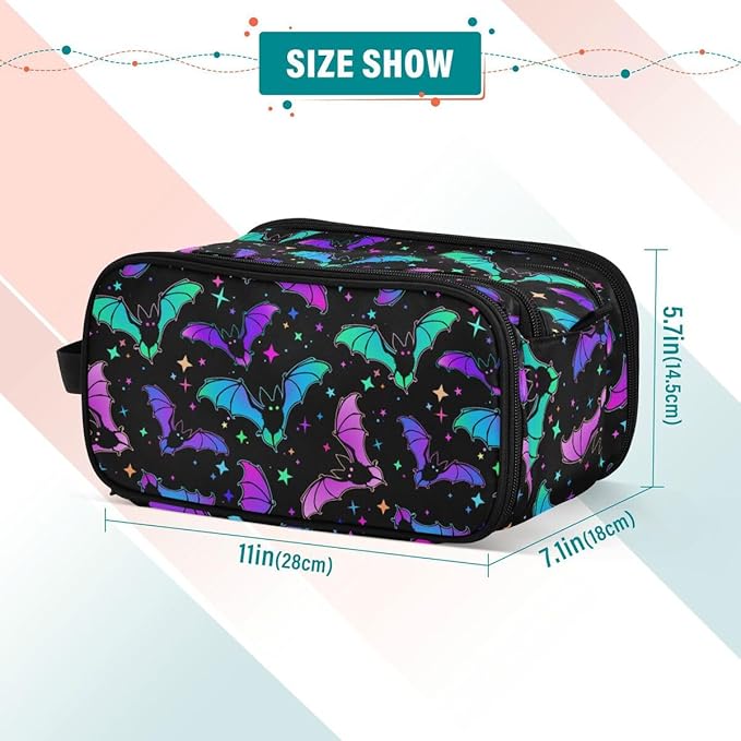 MNSRUU Luminous Bats Makeup Bag - Large Capacity Cosmetic Organizer, Portable Toiletry Bag for Travel Size