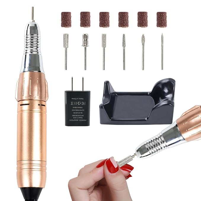 Professional Electric Nail Drill, USB Portable Nail E File Cordless Machine Set for Acrylic Gel Nails, Manicure Pedicure Fast Removal Tool with Nail Drill Bits Sanding Manicure Salon Home (Gold)
