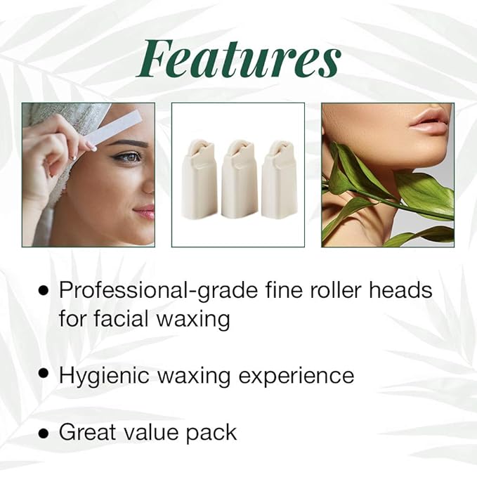 Clean + Easy Fine Roller Head For Facial Hair Removal, Roll-On Waxing System, 3-Pack