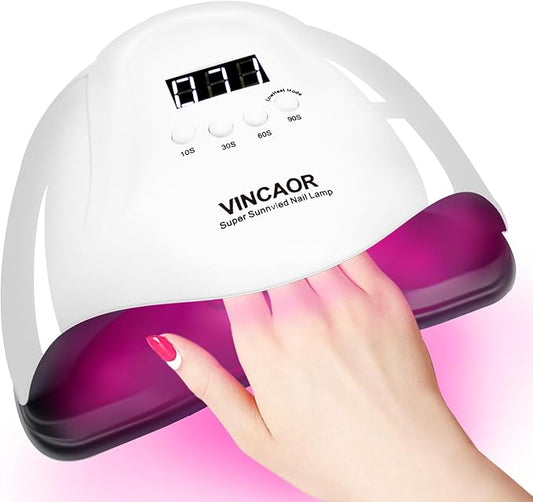VINCAOR UV Light for Gel Nails, 180W Nail Dryer UV Gel Lamp, Nail Polish Light with 4 Timer Settings, 45 Beads, Polish Curing UV LED Dryer with Automatic Sensor（Purple Light
