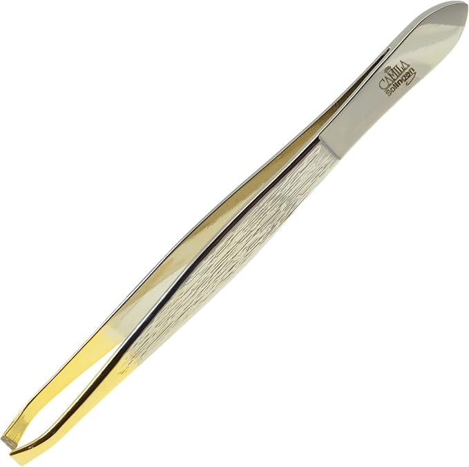 CS30 3.5 Inches Gold Tipped, Surgical Grade, German Stainless Steel Tweezers (Claw) - Flawless Eyebrow and Facial Hair Shaping and Removal for Men/Women