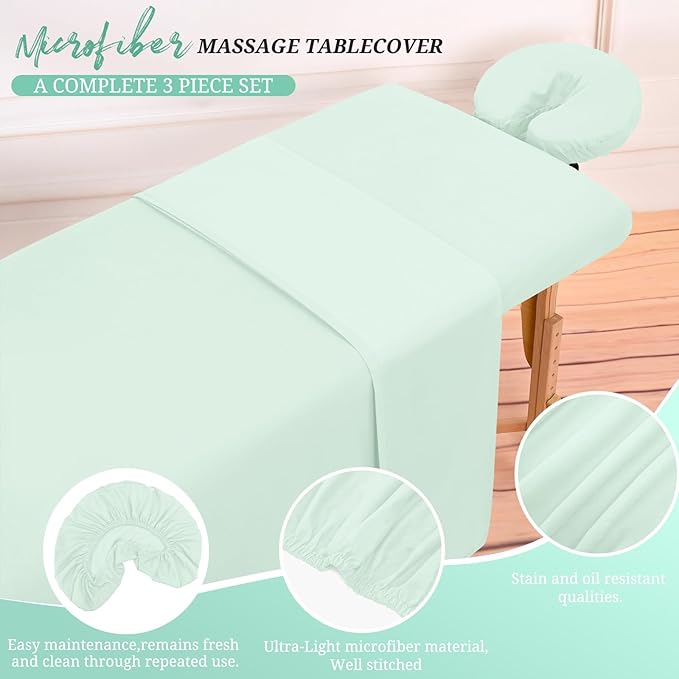 Set of 6 Massage Table Sheets Sets 3 Piece Set Includes Massage Table Cover, Massage Fitted Sheets and Massage Face Rest Cover, Massage Sheets Sets for Beauty Salon and Home Spa (Sage Green)
