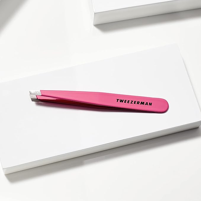 Tweezerman Stainless Steel Slant Tweezer - Eyebrow Tweezers for Women and Men (Neon Pink)