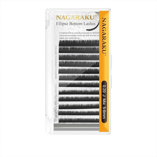 NAGARAKU Bottom Eyelash Extensions Double Tips Flat Ellipse Super Soft Natural Faux Mink Under Lower False Lashes Split Tips Individual Lashes 12 Rows Charcoal Color (0.20mm J Curl 5-8mm Mix Tray)