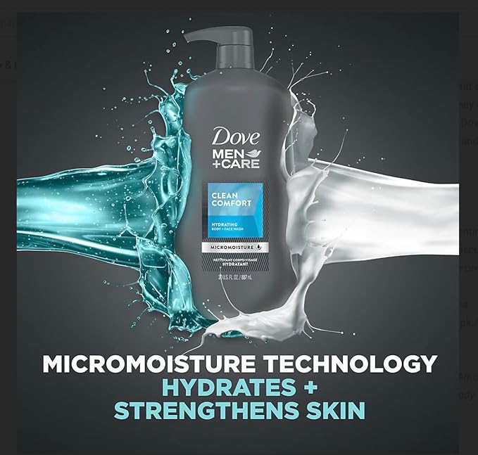 Dove Men+Care Body and Face Wash Hydrating Clean Comfort Body Wash for Men with 24-Hour Nourishing Micromoisture Technology, 30 oz. 2pack