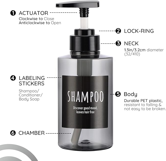 Empty Shampoo Bottles, Segbeauty 10.1oz Plastic Pump Dispenser Bottle, 3pcs 300ml Refillable Shampoo Pump Bottles for Shower, Grey Pump Bottles for Body Soap Shampoo Hair Conditioner Hotel Bathroom