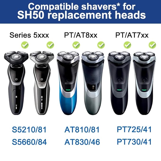 SH50 Replacement Heads For 5000 Shavers S5160, S5210, S5205, and S5370, 3-pc Pack