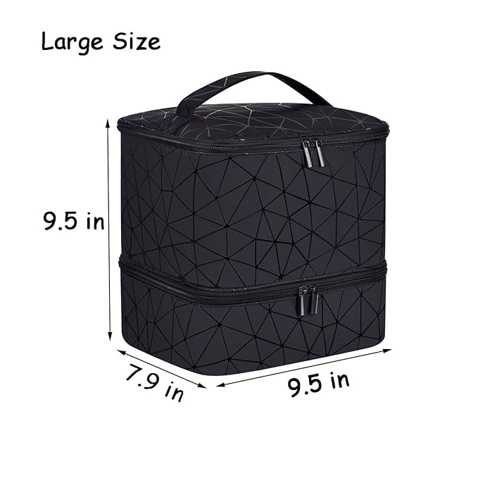 Nail Polish Carrying Case Bag-Holds 30 Bottles, Double-Layer Nail Polish Storage and Nail Dryer Case (Black)