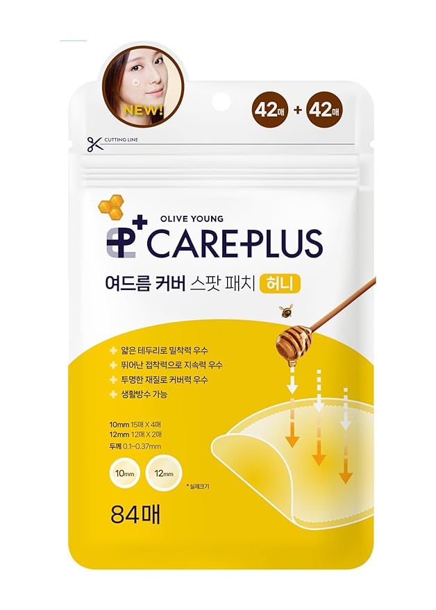 OLIVE YOUNG Care Plus Spot Patch | Hydrocolloid Acne Korean Spot Patch to Cover Zits, Pimples and Blemishes, for Troubled Skin and Face (Manuka Honey, 84 Count (Pack of 1))