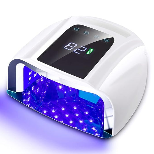 96W Rechargeable UV LED Nail lamp,Cordless Nail Dryer with Removable Stainless Steel Bottom,Professional Curing Lamp for Fingernail and Toenail, Auto Sensor & Quick Dry Nail Machine (White)