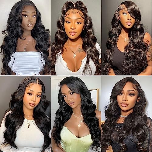 34 Inch Body Wave Lace Front Wigs Human Hair Wigs for Black Women 13x4 HD Transparent Lace Front Wigs Pre Plucked with Baby Hair 180% Density Glueless Wigs Human Hair Natural Black