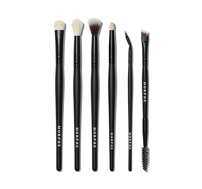 Morphe Eye Stunners Makeup Brushes - 6 Piece Eyeshadow Brush Set - Lining, Blending & Angled Eyeshadow Brushes - Made with Natural & Synthetic Bristles and Includes Makeup Brush Case (6 Count)