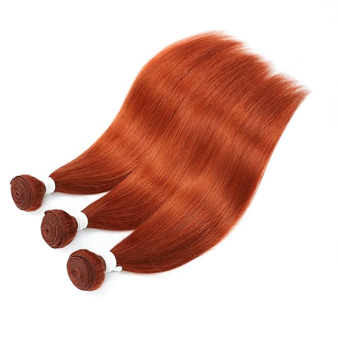 REMY HAIR Burnt Orange Straight Human Hair Bundles with 4×4 Lace Closure Brazilian Remy Unprocessed Virgin Hair Extensions #350 (22 24 26 + C20)