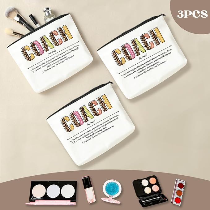 3 PCS Coach Makeup Bag - Best Coach Gifts for Women's Cheer, Football, Volleyball Teams & More