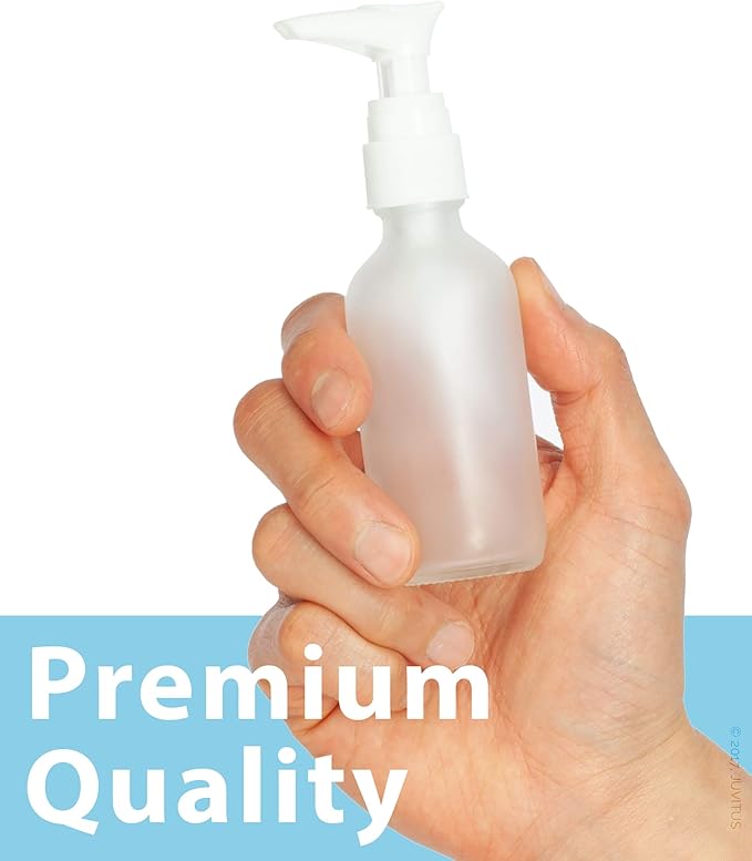 2 oz Frosted Clear Glass Boston Round Bottle with White Lotion Pump (12 Pack)