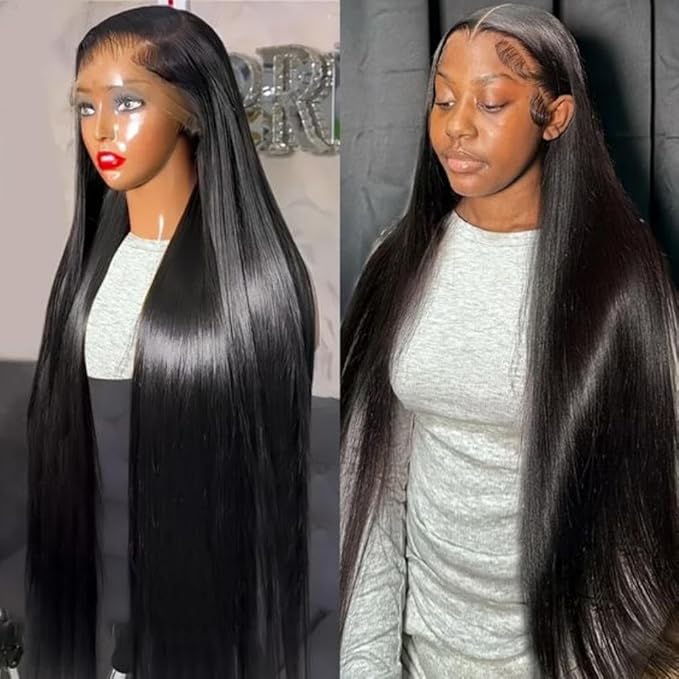 13x6 Lace Front Wigs Human Hair 200% Density Ear to Ear Pre Plucked Pre Bleached Knots with Baby Hair Brazilian Unprocessed Waterfall Straight Human Hair Wigs for Black Women (28 Inch)