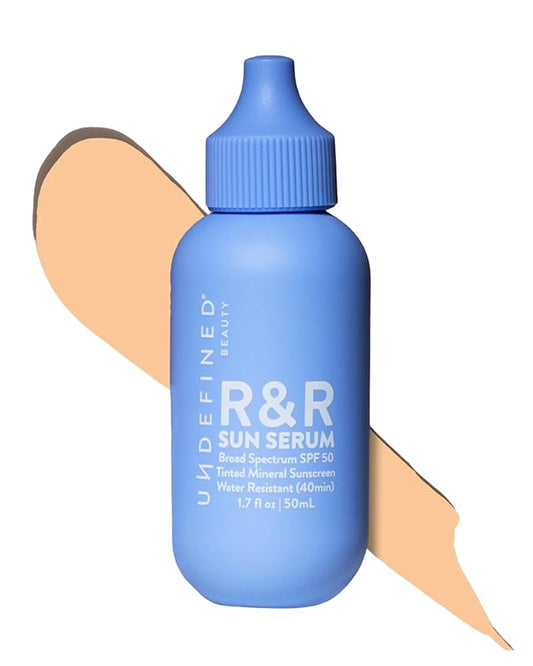 Undefined Beauty R&R Sun Serum SPF 50 – Tinted Mineral Sunscreen with Niacinamide, Broad Spectrum Protection & Blue Light Defense (Light Tint/Neutral Undertone)