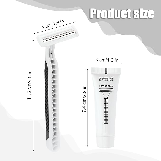 Disposable Razors in Bulk Pack of 30,Black Disposable Shaving Razors Individual Wrapped Twin Blade Bulk Disposable Razors with Clear Cap and 10g Shaving Cream for Homeless,Hotel,Travel,Charity,Shelter