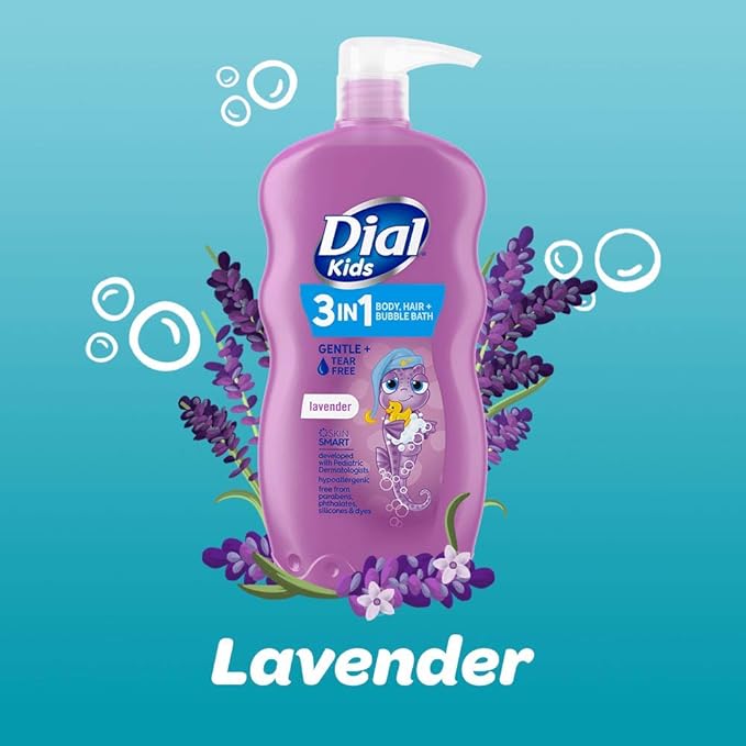 Dial Kids 3-in-1 Body+Hair+Bubble Bath, Lavender Scent, 24 fl oz (Pack of 4)