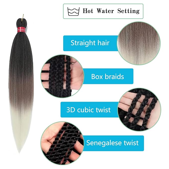 Pre-stretched Braiding Hair, Original Braid Hair Extensions, Hot Water Setting Crochet Hair Braids, Yaki Texture Easy Braiding Hair… (28''-pack of 8, 1b/30/613)…