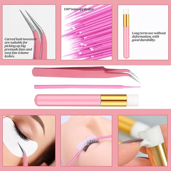 DIY Fluffy Lash Extension Kit 630Pcs 10-18mm D Curl Lashes Clusters with Lash Bond and Seal Glue Remover Lash Shampoo Cleansing Brush Headband Wristband Tweezers Eyelash Brush Applicator