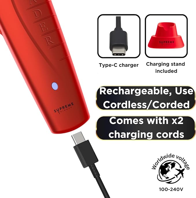 Supreme Trimmer Vader Professional Liner Trimmer for Barbers with 210 Min Run Time, Professional Motor, Sharp DLC T-Blade, USB-C Charge Clipper | ST3778