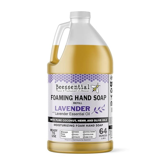 Beessential All Natural Bulk Foaming Hand Soap Refill, 64 oz Lavender | Made with Moisturizing Aloe & Honey - Made in the USA
