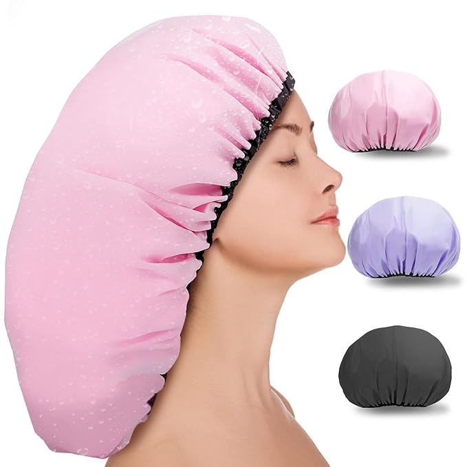 3 Pcs Super Jumbo Satin Lined Shower Cap for Women, Extra Large Adjustable Hair Cap for Braids, Long Hair & Dreadlocks