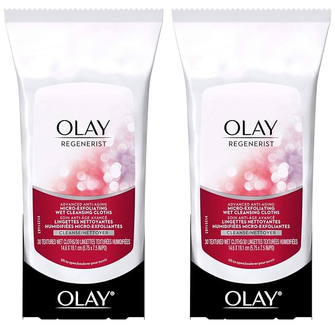 OLAY Regenerist Advanced Anti-Aging Micro-Exfoliating Cleansing Cloths 30 Each (Pack of 2)