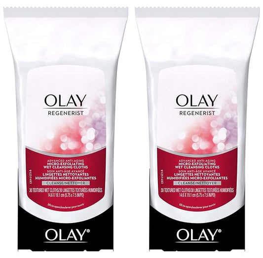 OLAY Regenerist Advanced Anti-Aging Micro-Exfoliating Cleansing Cloths 30 Each (Pack of 2)