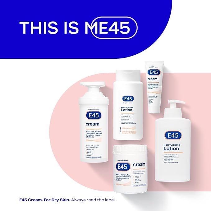 E45 Cream 500 g Tub – Moisturiser for Dry Skin and Sensitive Skin - Emollient Body Cream to Soothe Dry and Irritated Skin - Itchy Skin, Eczema Cream - Perfume-Free Face Cream and Non-Greasy Hand Cream