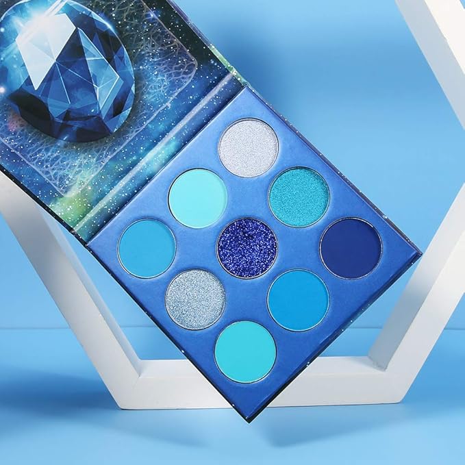 docolor Eyeshadow Palette 9 Colors Blue Eyeshadow Gemstone Shadow Palette Highly Pigmented Mattes Shimmers Naked Smokey Glitter Cream Colorful Powder Blendable Long Lasting Waterproof Makeup Palette