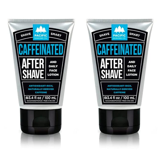 Pacific Shaving Company Caffeinated Aftershave, Men's Grooming Product - Antioxidant Daily Face Lotion + After Shave - Soothing Aloe & Spearmint Post Shave Balm for Sensitive Skin (3.4 Fl Oz, 2 Pack)