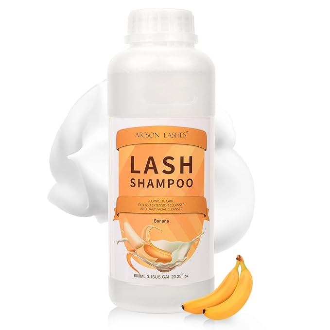 Arison Eyelash Eyelash Extension Shampoo 600ml / Eyelid Foaming Cleanser/Wash for Extensions and Natural Lashes/Paraben & Sulfate Free Safe Makeup & / Professional & Self Use (Banana)