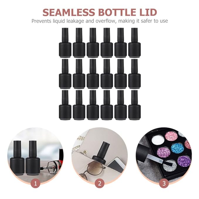 20Pcs Empty Nail Polish Glass Bottles with Brush Cap Refillable Nail Fingernail Polish Bottles Container 15ml for Nail Art Sample