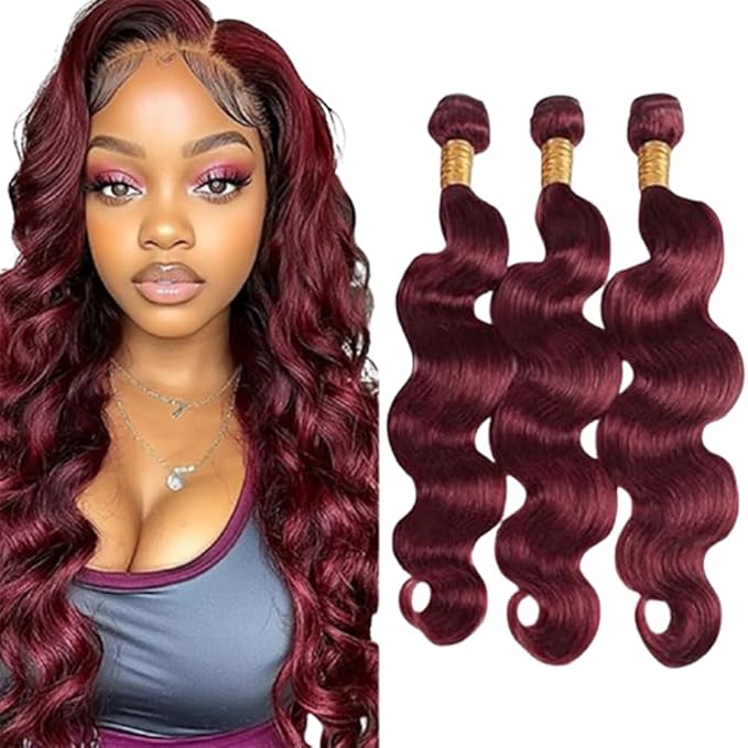 Burgundy Human hair Wine Red Bundles Color 99j Body Wave Bundles 99j Burgundy Brazilian Human Hair Extensions Weave Wet and Wavy Soft Silky for Black Woman 22 22 22 Inch