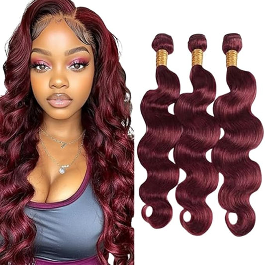 Burgundy Human hair Wine Red Bundles Color 99j Body Wave Bundles 99j Burgundy Brazilian Human Hair Extensions Weave Wet and Wavy Soft Silky for Black Woman 22 22 22 Inch