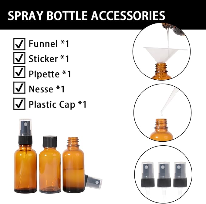 1oz Spray Bottles,Refillable Empty Glass Bottle with Small Fine Mist for Hair,Essential Oil,Plants, Cleaning Solutions(3 Pack)