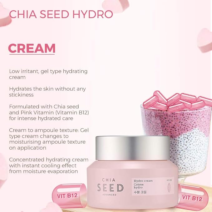 The Face Shop Chia Seed Advanced Hydro Cream | Concentrated Gel Type Hydrating Cream with Instant Cooling Effect | Formulated for Intense, Upgraded & Hydrating Care, 1.76 Fl Oz