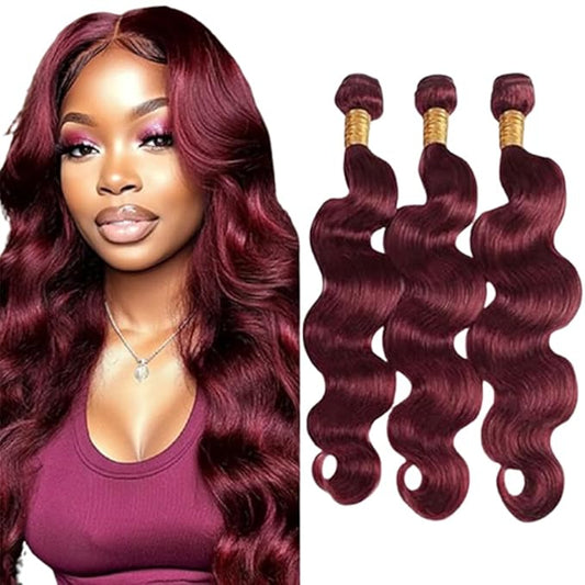 Burgundy Bundles Body Wave Human Hair Wine Red Body Wave Bundles Color 99j Brazilian Human Hair Weave Wet and Wavy Soft Silky for Black Woman 26 26 26 Inch