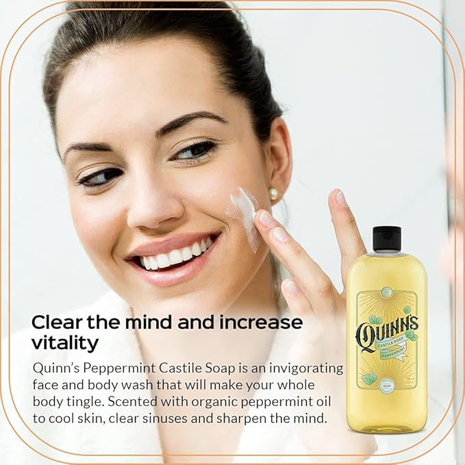 Quinn's Pure Castile Organic Peppermint Liquid Soap 32 oz Alcohol Free Pink Grapefruit and Orange Rind Witch Hazel with Aloe Vera 16oz