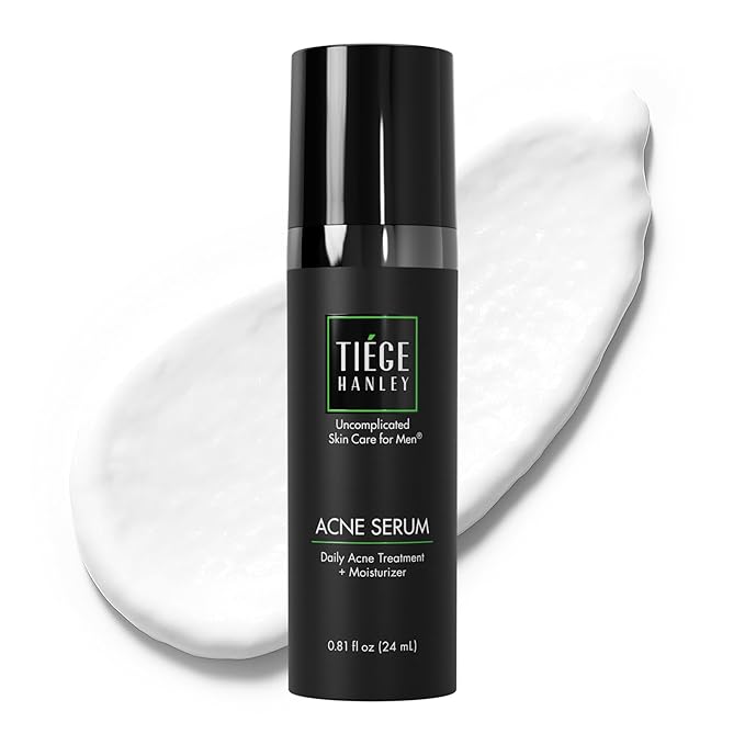 Tiege Hanley Mens Acne Serum for Face - Lightweight Facial Acne Serum with Salicylic Acid, Granactive Complex & Tea Tree Oil for Blackheads, Open Pores & Redness - Moisturizer for Oily Skin