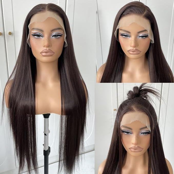 13x6 Straight Lace Front Wigs Pre-Plucked Glueless Brown HD Lace Front Wig Synthetic Chocolate Wear And Go Lace Front Wig 32inch