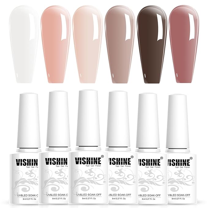 Vishine Transparent Jelly Gel Nail Polish Set - Pink Nude Milky White Skin Colors - UV LED Gel Nail Polish - Soak Off - 8ml
