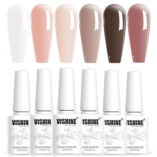 Vishine Transparent Jelly Gel Nail Polish Set - Pink Nude Milky White Skin Colors - UV LED Gel Nail Polish - Soak Off - 8ml