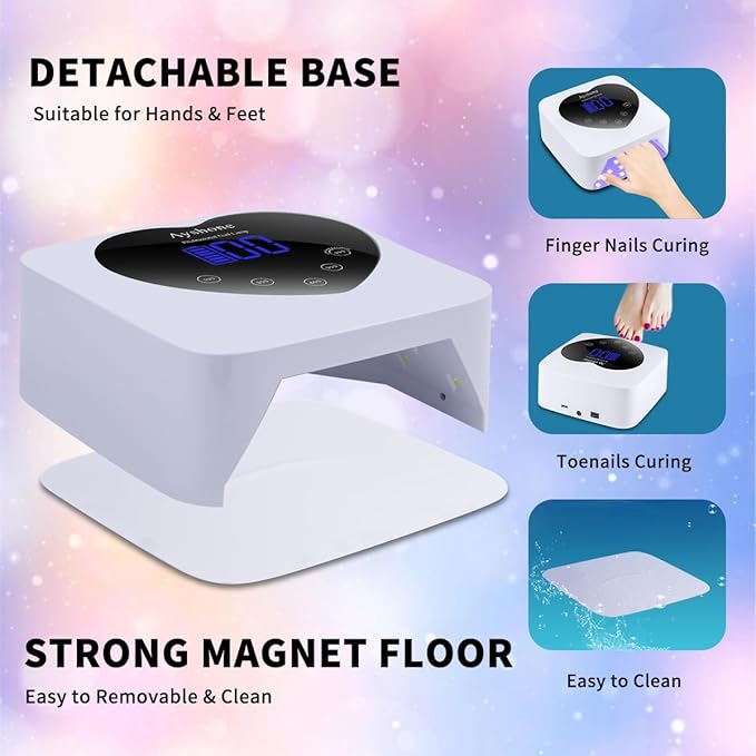 Cordless UV LED Nail Lamp,72W Rechargeable Nail Dryer Gel Polish Light with Large LCD Display,Rechargeable Nail Curing Lamp for Salon & Home (White)