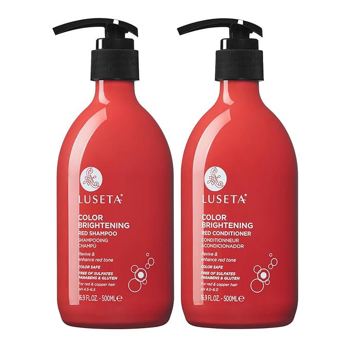 Luseta Red Hair Shampoo & Conditioner Set for Color Treated, Sulfate and Paraben Free for Copper Brightening, Strengthening Follicles With Pomegranate Extract 2 x 16.9oz